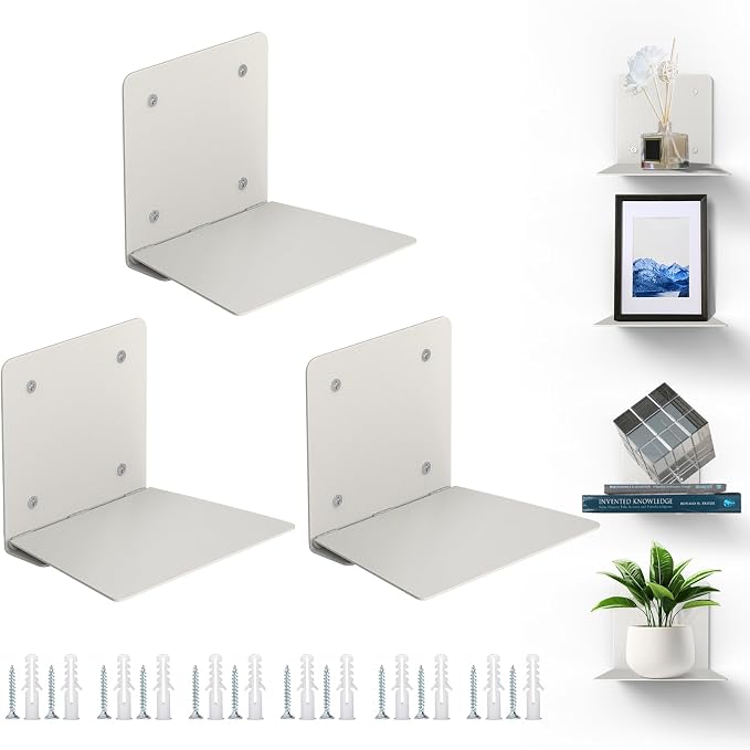 Eapele Invisible Floating Bookshelf, Heavy-Duty Hanging Bookshelves, Steel Constructed Wall Mounted Hidden Bookshelf with Mounting Hardware, 3PCS Grey