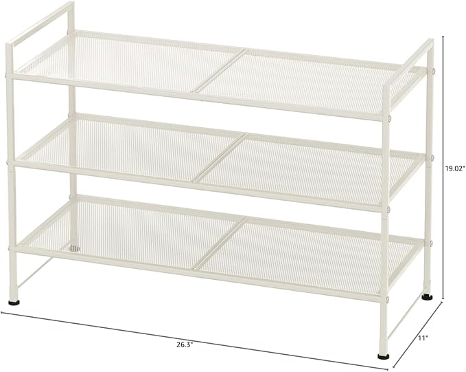 Simple Houseware 3-Tier Stackable Mesh Shoe Rack, White