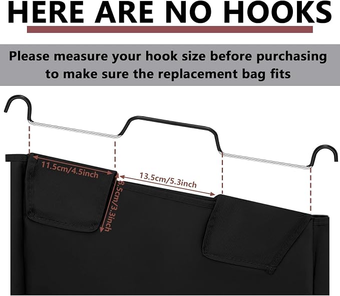 Windyun 3 Pcs Hypotenuse Laundry Sorter Replacement Bags Hamper Cart Removable Replacement Bags Laundry Storage Organizer Bag Hamper Liner, No Hooks 14.76 x 8.66 x 23.23/19.29 Inch(Black)