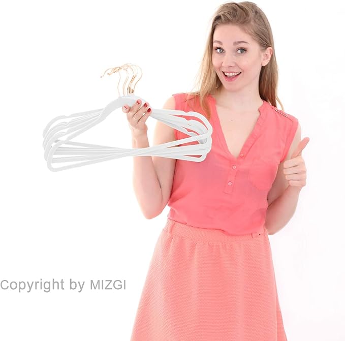 MIZGI Premium Velvet Hangers (60 Pack) Heavy Duty - Non Slip Felt Hangers - Velvet Suit Hangers White - Rose Gold Hooks,Space Saving Clothes Hangers