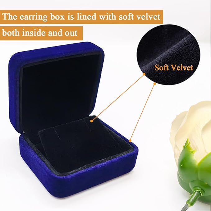 2 Pieces Velvet Earring Box,Stud Earring Gift Box,Jewelry Display Case for Proposal,Engagement,Wedding and Birthday,Blue