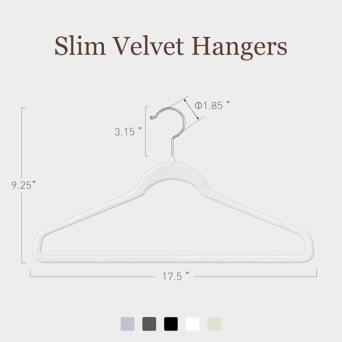 Velvet Hangers 100 Pack, 17.5 Inches Wide Large Size, Heavy Duty Non-Slip Slim Clothes Hangers for Pants, Coats, Skirts, Jeans, Sweaters and More, Nylon-Flocked, White