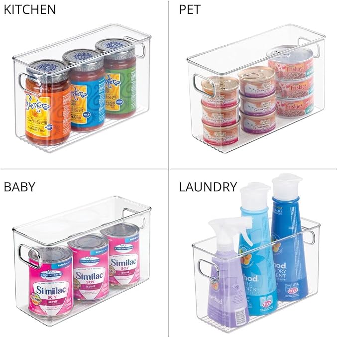 iDesign Slim Clear Plastic Storage Bin, Tall Narrow, 4-Pack | Organizer for Kitchen, Fridge, Pantry