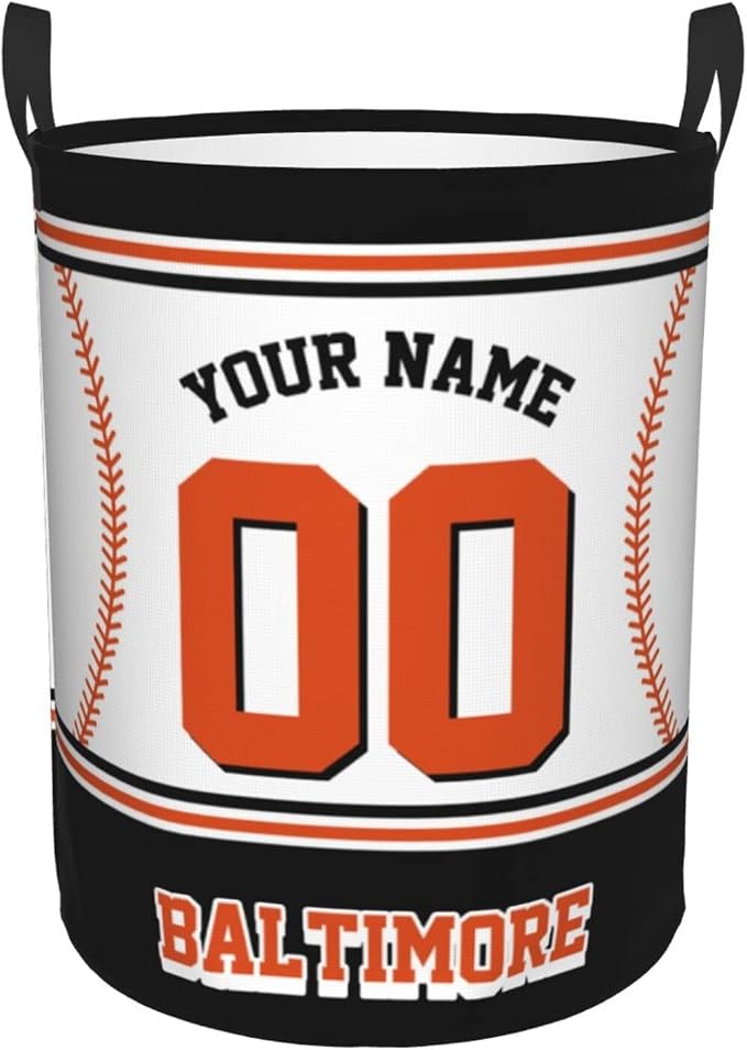 Custom Baltimore Laundry Hamper Personalized Laundry Basket Customized Name And Number Collapsible Storage Basket for Bedroom Bathroom Living Room Baseball Fan Gifts