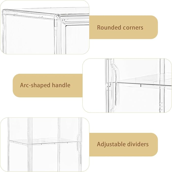 Attelite Shoe Storage Clear Shoe Organizer Boxes With 1 Adjustable Divider, Acrylic Sneaker Shoe Display Case With Magnetic Door,Clear Plastic Stackable Storage Bins With Lids,2 Pack