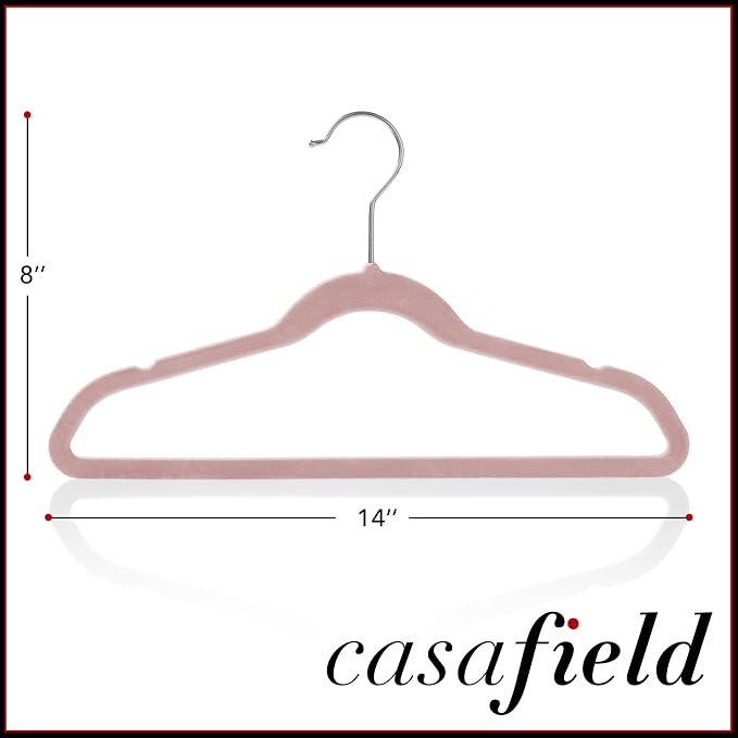 Casafield 50 Velvet Kid's Hangers - 14" Size for Children's Clothes - Light Pink