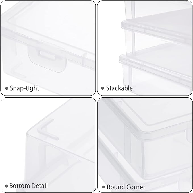 BTSKY Clear Plastic Storage Box with Flap Lid, Multipurpose Craft Organizers and Storage Box Art Supply Storage Organizer Plastic Sewing Box for Beads Pencils Notebooks, 4 Pack Small