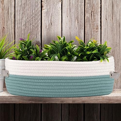 Cotton Rope Woven Toilet Paper Baskets for Organizing Decorative for Boho Decor Small Storage Gift 13"x5.9"x4" Mint Gree