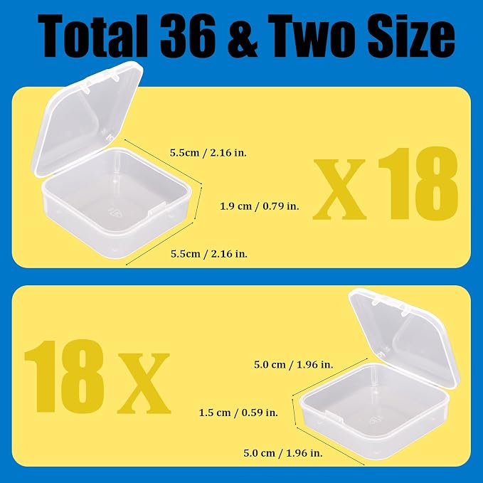 Mathtoxyz 36PCS Organizer Box, Small Organizers and Storage Containers Rectangle Holder Plastic Cases for Clay Beads Bracelet Making DIY Jewelry Craft Nail