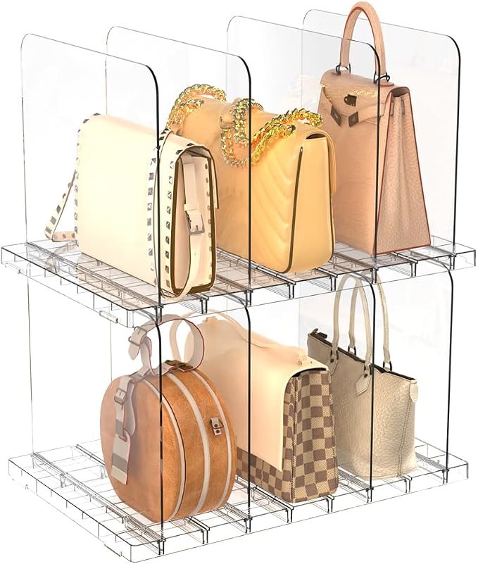 ANTOWIN 2 Pack Shelf Divider, Purse Organizers for Closet, Adjustable Handbag Separators, Storage Organizer in Bedroom, Office, Easy to Install and Clean
