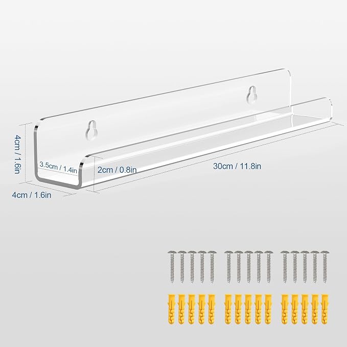 Meaocer Vinyl Record Shelf Wall Mount, 12 Pack 12 inch Clear Acrylic Album Record Holder Display, Kids Bookshelf, Floating Wall Shelves for Bathroom, Bedroom, Living Room, Kitchen