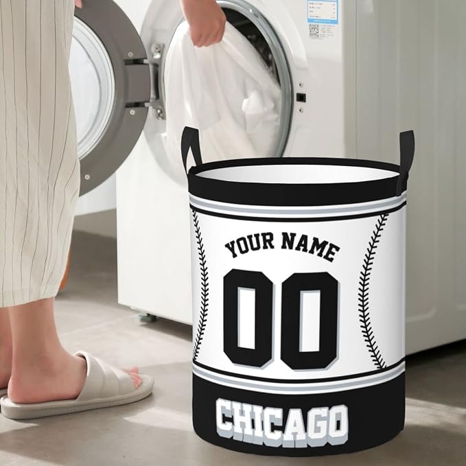 Custom Chicago Laundry Hamper Personalized Laundry Basket Customized Name And Number Collapsible Storage Basket for Bedroom Bathroom Living Room Baseball Fan Gifts