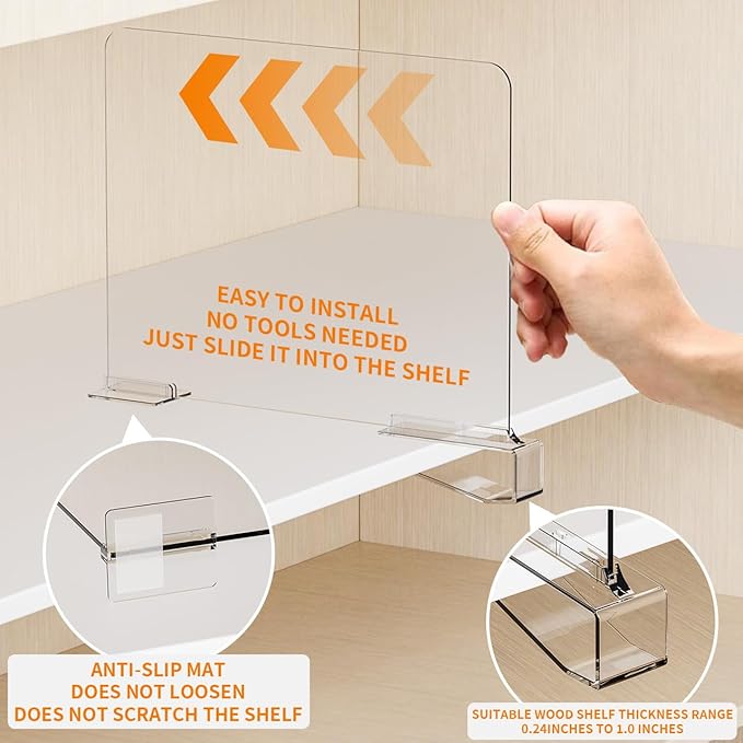 Yieach Adjustable Height Clear Shelf Dividers,10 Pack Acrylic Closet Shelf Dividers for Organization,11.1 Inch Tall Vertical Plastic Shelf Separators for Towel,Sweater,Towel Organizers and Bookshelf