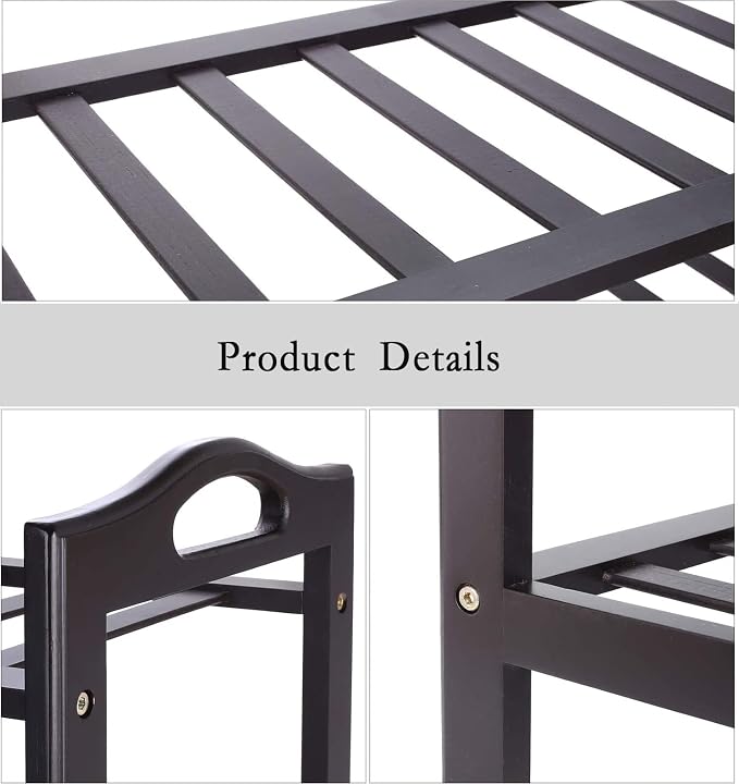 Bamboo Shoe Rack, 4-tier Shoe Shelf with Handle, Open Storage Shelf Organizer, Flower Stand for Entryway, Bathroom, Kitchen, Balcony and Garage, Dark Brown