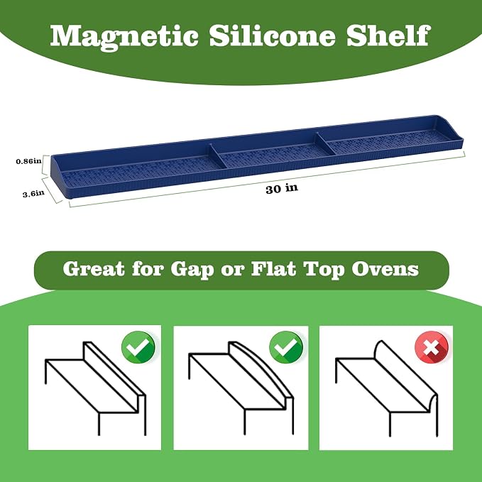30 Inch Silicone Stove Top Shelf Magnetic for Kitchen, Strong Magnetic Heat Resistant Spice Rack Organizer for Over Stove Oven - (Navy Blue)