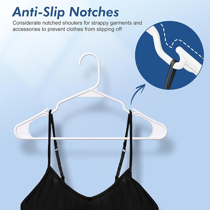 HOUSE DAY 200 Pack Plastic Clothes Hangers, Commercial Bulk Shipment for Business, Sturdy Durable Notched Hangers Ideal for Retail Dry Cleaners Warehouses, Save Cost & Warehouse Space - White