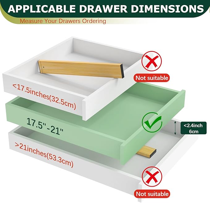 Lzerking Kitchen Drawer Dividers 6 Pack Bamboo Drawer | 17-22" Adjustable, Spring Loaded, Expandable Utensil Organizer, Works in Kitchen, Dresser, Closet, Bathroom, Bedroom