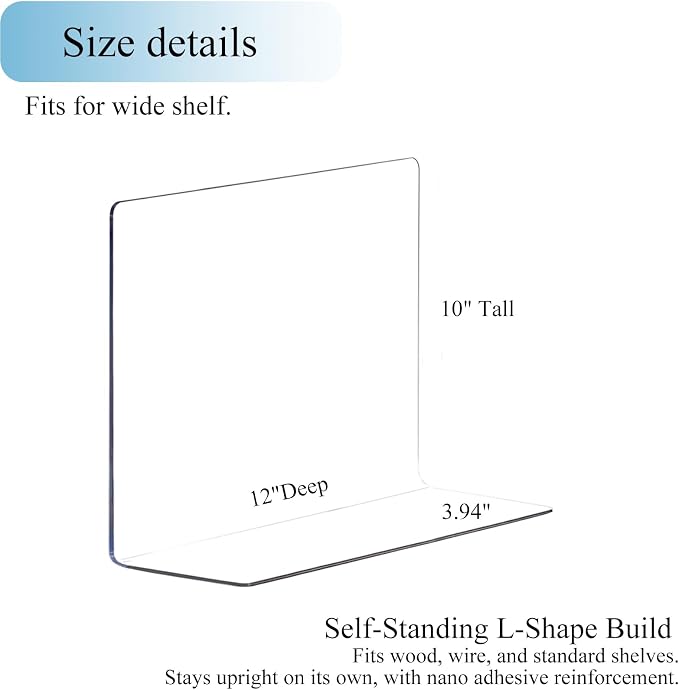 Acrylic Shelf Dividers Closet Organizers for Home Organization Enthusiasts | 10" Tall Sturdy Clear Closet Shelf Dividers for Clothes Purse pantry Separators in Bedroom Kitchen Office Shelf Space Saver