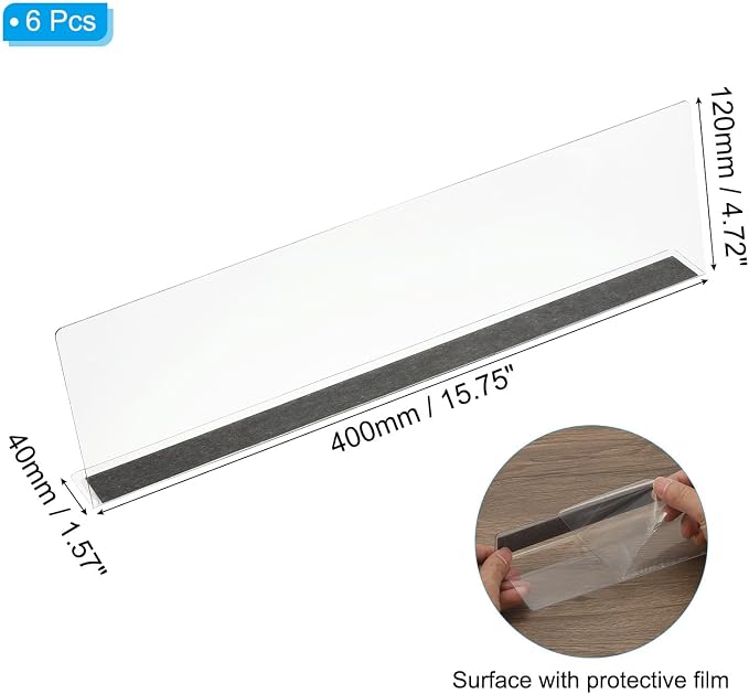 PATIKIL 12 Pack Shelf Dividers for Closet Organization, 15.7x1.57x4.7 Acrylic Magnetic Closets Separator Kitchen Cabinet Shelves Under Bed Blocker for Bedroom Kitchen Office, Clear