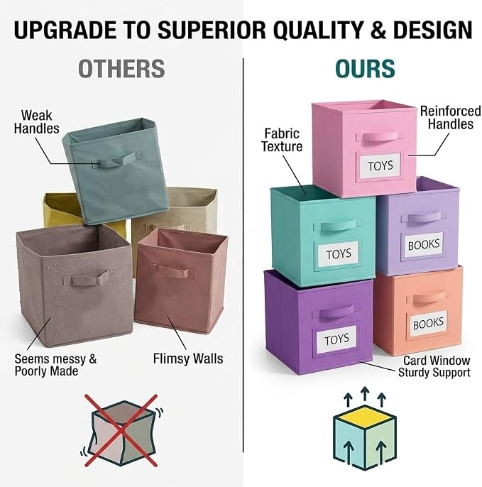 Lourome 11 Inch Cube Storage Bin with Label Window,8 Pack 8-Color Collapsible Storage Bins for Closet Organizers and Storage, Fabric Foldable Storage Cubes for Kids Room & Shelves