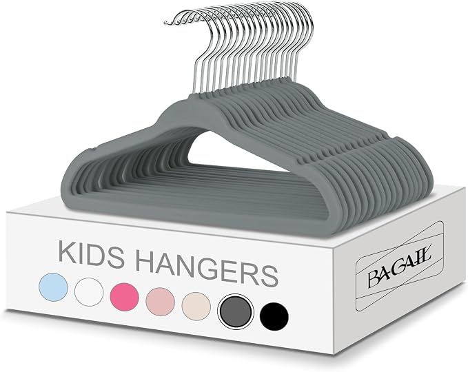 BAGAIL 50 Pack Kids Velvet Hangers 14 Inches Children's Clothes Hangers Non-Slip Baby Hangers for Infant/Toddler (Grey)