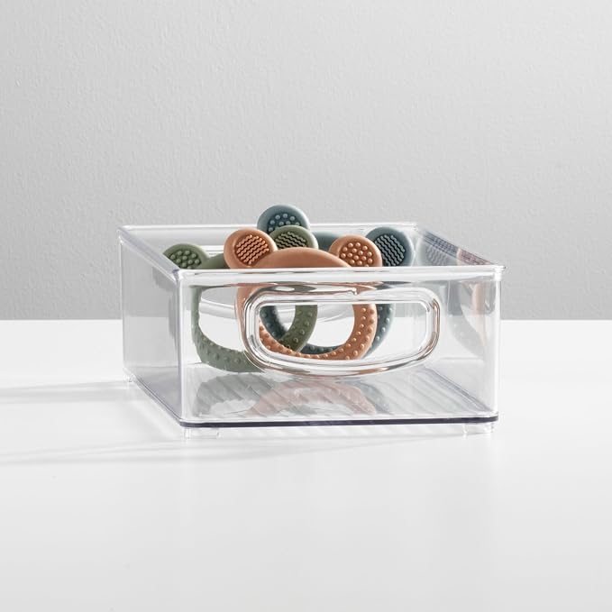 mDesign Small Plastic Baby Nursery and Food Organizer -Storage Holder Bin with Handles for Closet, Cupboard, Cabinet, Drawers, Shelves - Holds Canned Food, Bottles, Formula - Ligne Collection, Clear
