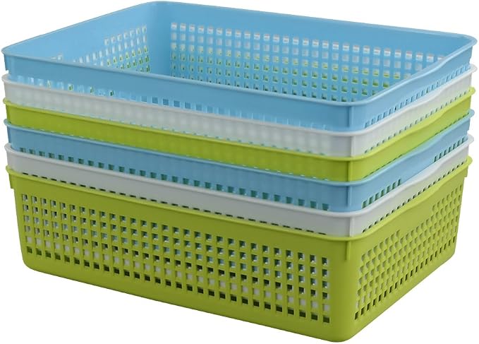 Cand 6 Packs Plastic A4 Paper Storage Baskte Tray for File, Paper, Letter, Green & Blue