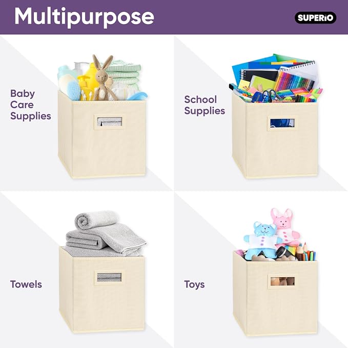 Superio Collapsible Storage Bins For Organization And Storage, Closet Organizers And Storage, Dorm Room Storage, Storage Containers, Laundry Room Organization, Cream 2-pack