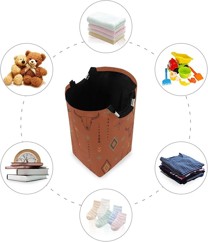 Western Bull Boho Terracotta Large Laundry Hamper Basket, Collapsible Laundry Bag Storage Bins Baskets with Handles for Laundry, Bedroom, Home Decor