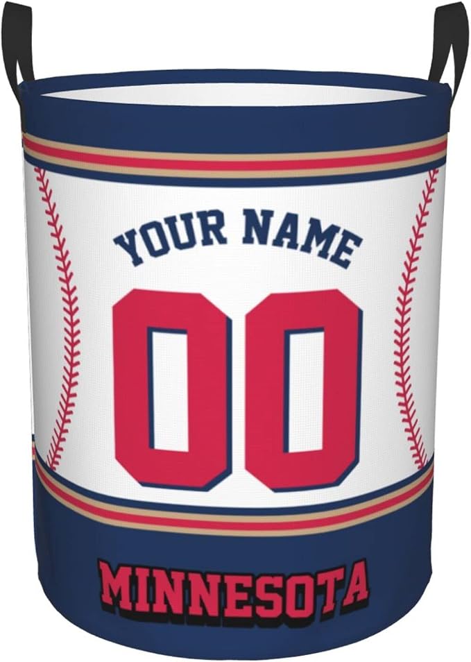 Custom Minnesota Laundry Hamper Personalized Laundry Basket Customized Name And Number Collapsible Storage Basket for Bedroom Bathroom Living Room Baseball Fan Gifts