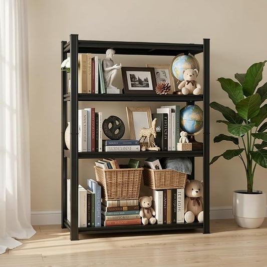 Book Shelf Storage Shelves 4-Tier Wide Bookshelf Metal Shelving Adjustable Shelving Unit Organization and Storage for Bedroom, Home Office, Living Room, Kitchen, Balcony, 63"H × 45"W × 16"D, Black