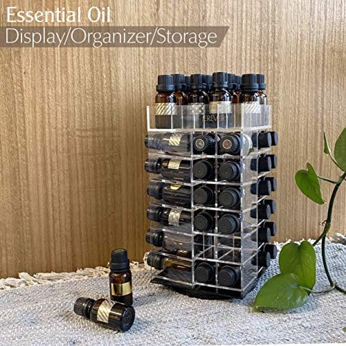 Essential Oil Storage Rack Rotating Tower Organizer Acrylic Clear Display Holder for 64 bottles 5ml 10ml 15ml (Bottles n