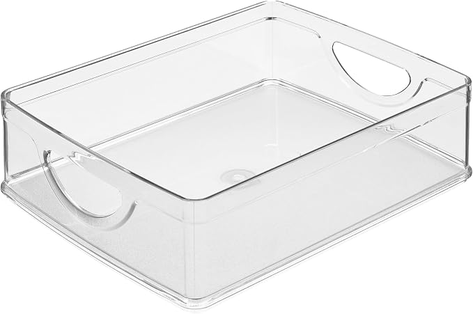 iDesign Plastic Stackable Pantry Bin, Clear | Storage Bin with Handles, For Cabinets or Fridge