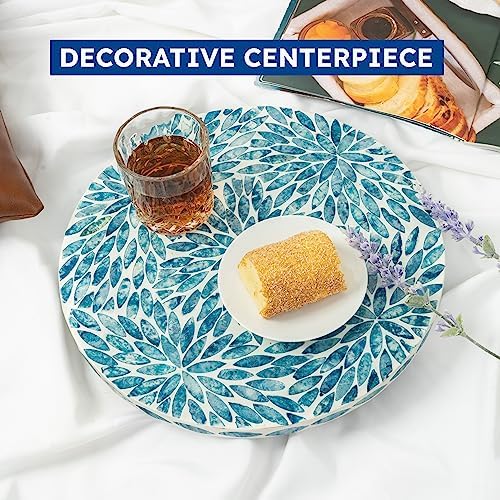 Lazy Susan for Table Mother of Pearl Turntable Organizer, Wood Round Spinning Tray Rotating for Kitchen, Cabinet, Counte