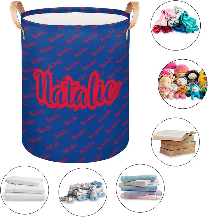 Personalized Laundry Basket, Custom Gift Laundry Hamper, Collapsible Nursery Waterproof Laundry Baskets, Dirty Clothes Toy Hamper with Handles Name Red Blue