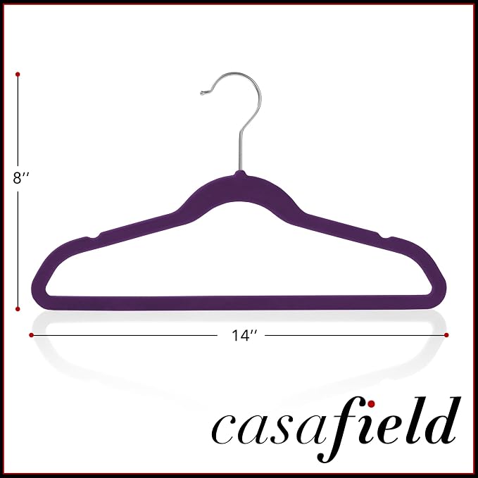 Casafield 50 Velvet Kid's Hangers - 14" Size for Children's Clothes - Purple