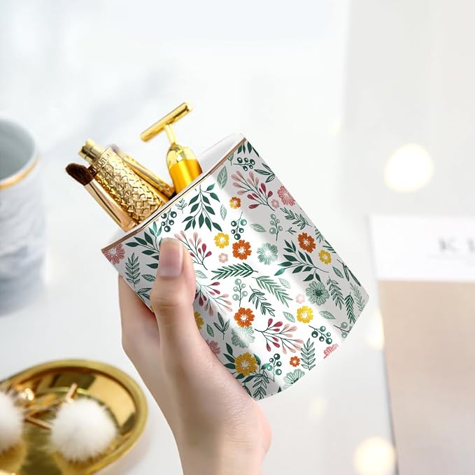 Large Capacity Colored Pen Holder for Desk, Ceramic Pencil Cup Cute Makeup Brush Holder, Desktop Supplies and Accessories, Pen Pencil Caddy for Office Home, Green Floral Pattern