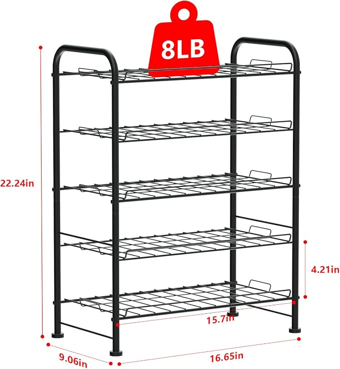 OYEAL Plastic Water Bottle Storage Rack 5 Tier Bottled Water Holder Organizer Freestanding Floor Small Beverage Soda Drink Stand Shelf for Kitchen Pantry Can Storage, Hold 30 Bottles, Black