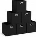 Household Essentials Foldable Fabric Storage Bins 6 Piece Set, Strong Poly-Woven Fabric, Sturdy Chipboard Sides, Grommet Front Handle, Stackable, Classic Design, Black