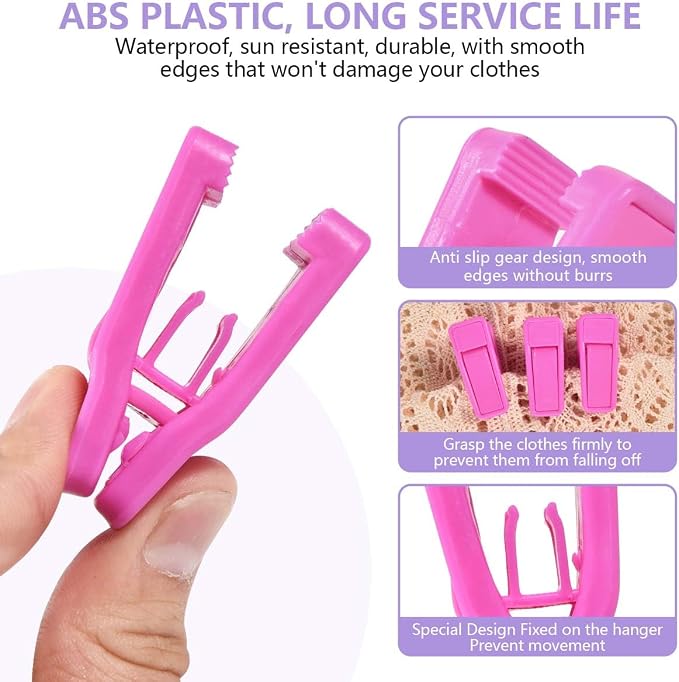 KISEER 80 Pcs Plastic Baby Hanger Clips Slim-line Finger Clips Set for Clothes Hanger Velvet Hanger (Pink)