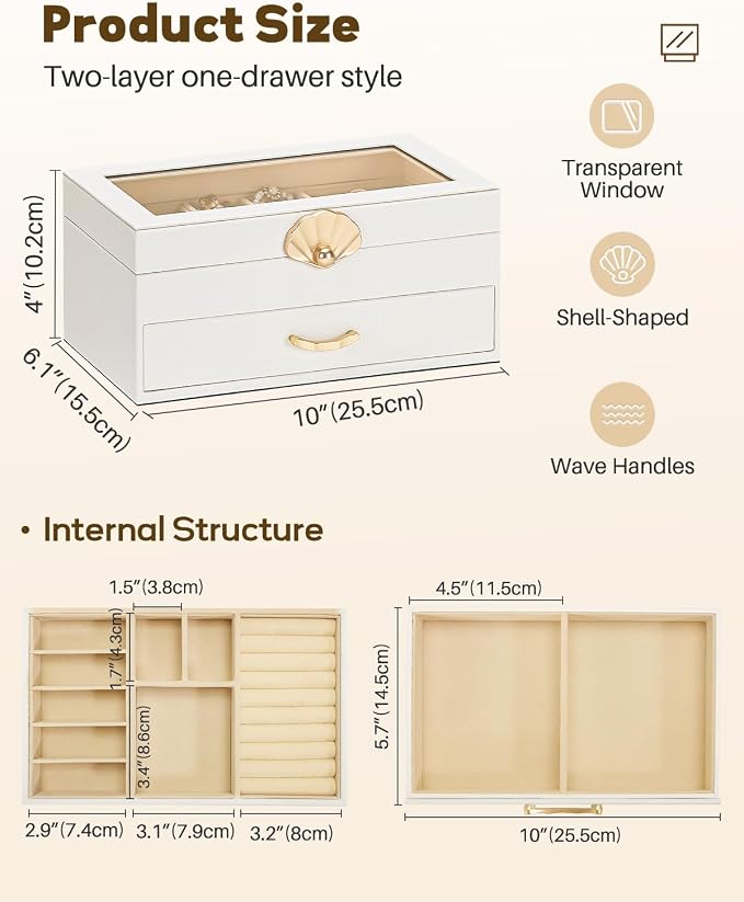 Enthralite Jewelry Box with 1 Drawers : Jewelry Display Organizer for Earrings Necklaces - Gift for Girls Women | White