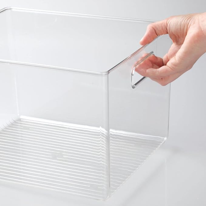 mDesign Plastic Modern Kitchen, Pantry Food Storage Container Bin w/ Handles - Cabinet, Fridge/Freezer, Countertop Organizer - Snacks/Drink/Appliances; Ligne Collection, Clear, 12x10x7.75 (Pack of 2)