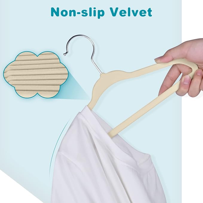 BAGAIL 50 Pack Kids Velvet Hangers 14 Inches Children's Clothes Hangers Non-Slip Baby Hangers for Infant/Toddler (Ivory)