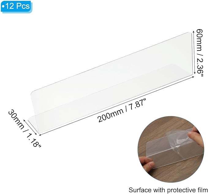 PATIKIL 12 Pack Shelf Dividers for Closet Organization, 7.9x1.18x2.4 Acrylic Closets Separator Kitchen Cabinet Shelves Under Bed Blocker for Bedroom Kitchen Office, Clear