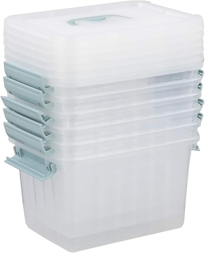Gloreen 6 Packs 6 Quart Clear Lidded Storage Bins, Plastic Latching Container Box with Handle