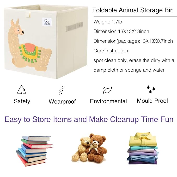Foldable Animal Cube Storage Bins Fabric Toy Box/Chest/Organizer for Toddler/Kids Nursery, Playroom, 13 inch (Alpaca)