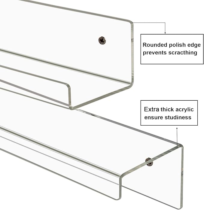 Dezzer Acrylic Floating Shelves, 6 Pack 15" Invisible Shelf Wall Ledge Bookshelf Bedroom Bathroom Kitchen Shelves Book Toys Funko Pop Figures Display Shelves, Clear