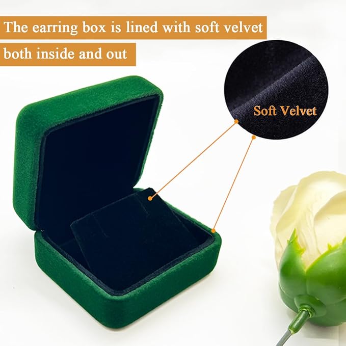 2 Pieces Velvet Earring Box,Stud Earring Gift Box,Jewelry Display Case for Proposal,Engagement,Wedding and Birthday,Green