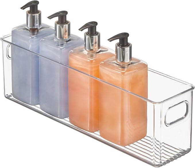 mDesign Plastic Bathroom Storage Container Bins w/ Handles - Closet, Cabinet, Vanity, Cupboard Shelf Organization, Hair Tools Accessory Organizer - Ligne Collection; Clear, ‎5x3.75x16 (Pack of 8)