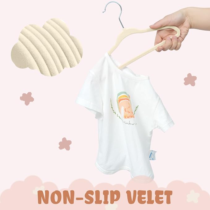 BAGAIL 50 Pack Kids Velvet Hangers 11 Inches Children's Clothes Hangers Non-Slip Baby Hangers for Infant/Toddler (Ivory)